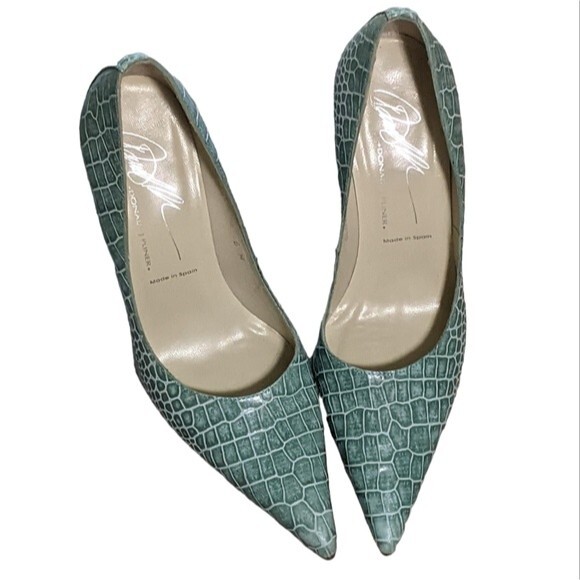 Donald J. Pliner Cloves seafoam green reptile print pointed toe leather pump 6M - Picture 6 of 11
